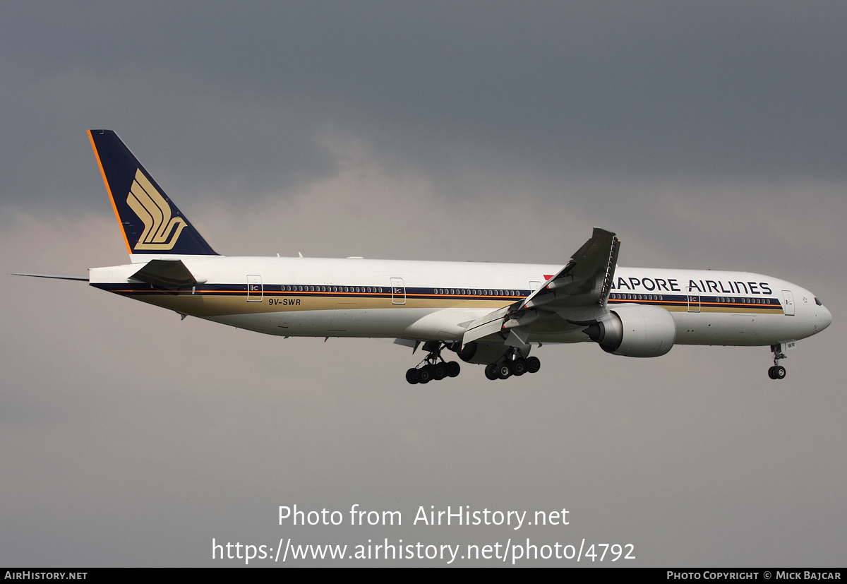 Aircraft Photo of 9V-SWR | Boeing 777-312/ER | Singapore Airlines | AirHistory.net #4792