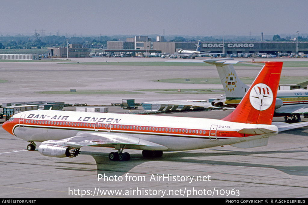 Aircraft Photo of G-AYSL | Boeing 707-321 | Dan-Air London | AirHistory.net #10963