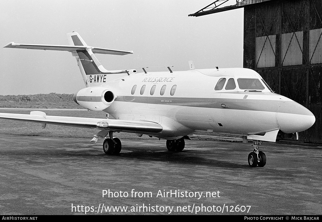 Aircraft Photo of G-AWYE | Hawker Siddeley HS-125-1B/S522 | Rolls-Royce | AirHistory.net #12607