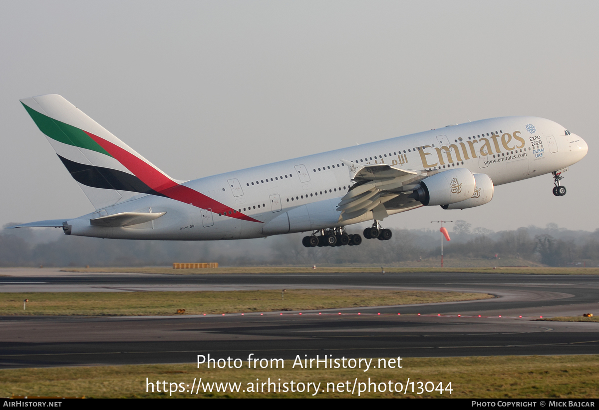 Aircraft Photo of A6-EDQ | Airbus A380-861 | Emirates | AirHistory.net #13044