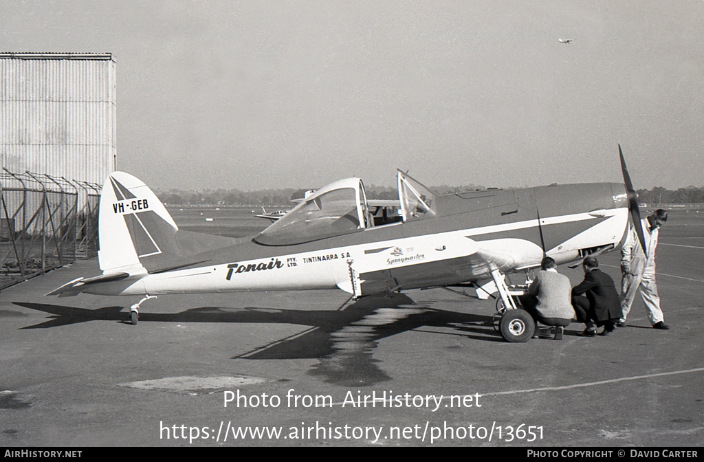 Aircraft Photo of VH-GEB | De Havilland DHC-1/Sasin SA-29 Spraymaster | Tonair | AirHistory.net #13651