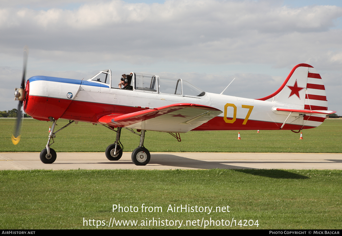 Aircraft Photo of G-BMJY / 07 yellow | Yakovlev Yak-18A | Soviet Union - Air Force | AirHistory.net #14204