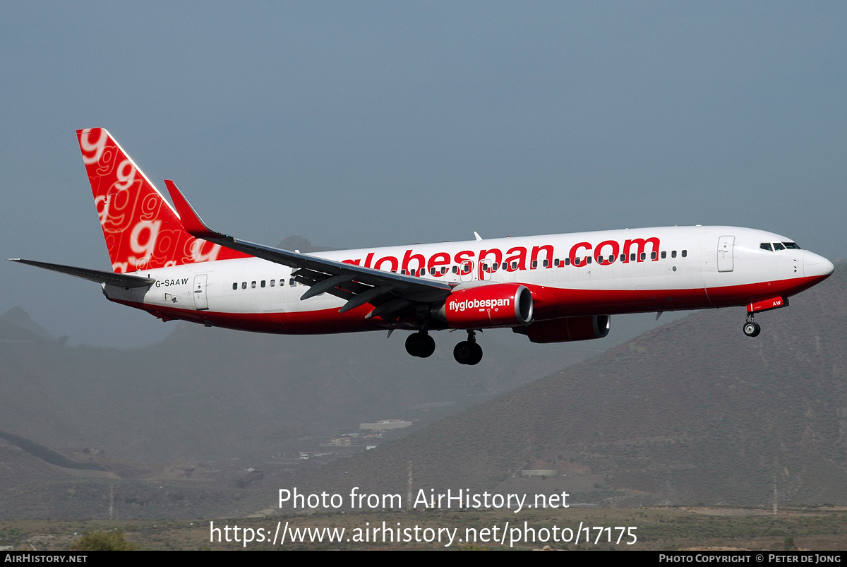 Aircraft Photo of G-SAAW | Boeing 737-8Q8 | Flyglobespan | AirHistory.net #17175