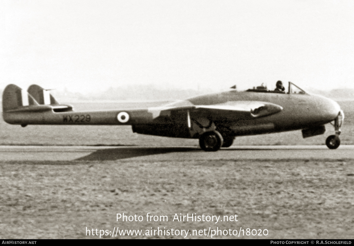 Aircraft Photo of WX229 | De Havilland D.H. 100 Vampire FB9 | UK - Air Force | AirHistory.net #18020