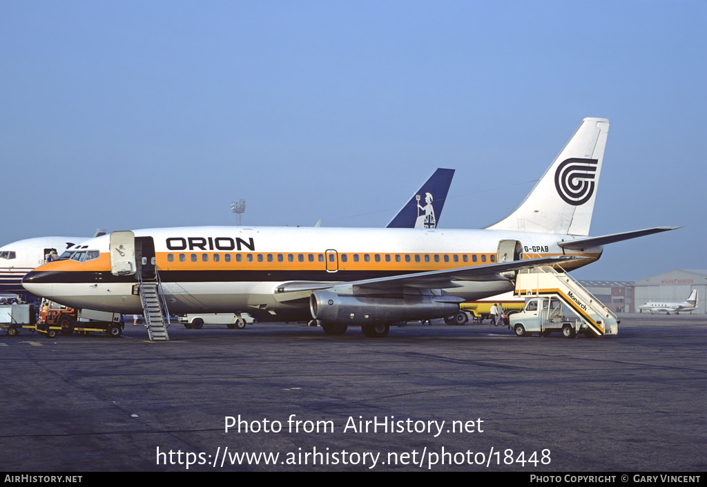 Aircraft Photo of G-GPAB | Boeing 737-2L9/Adv | Orion Airways | AirHistory.net #18448