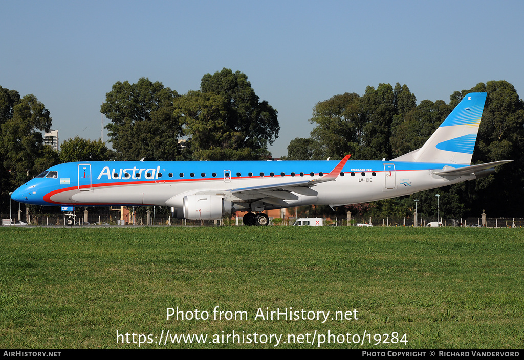 Aircraft Photo of LV-CIE | Embraer 190AR (ERJ-190-100IGW) | Austral Líneas Aéreas | AirHistory.net #19284