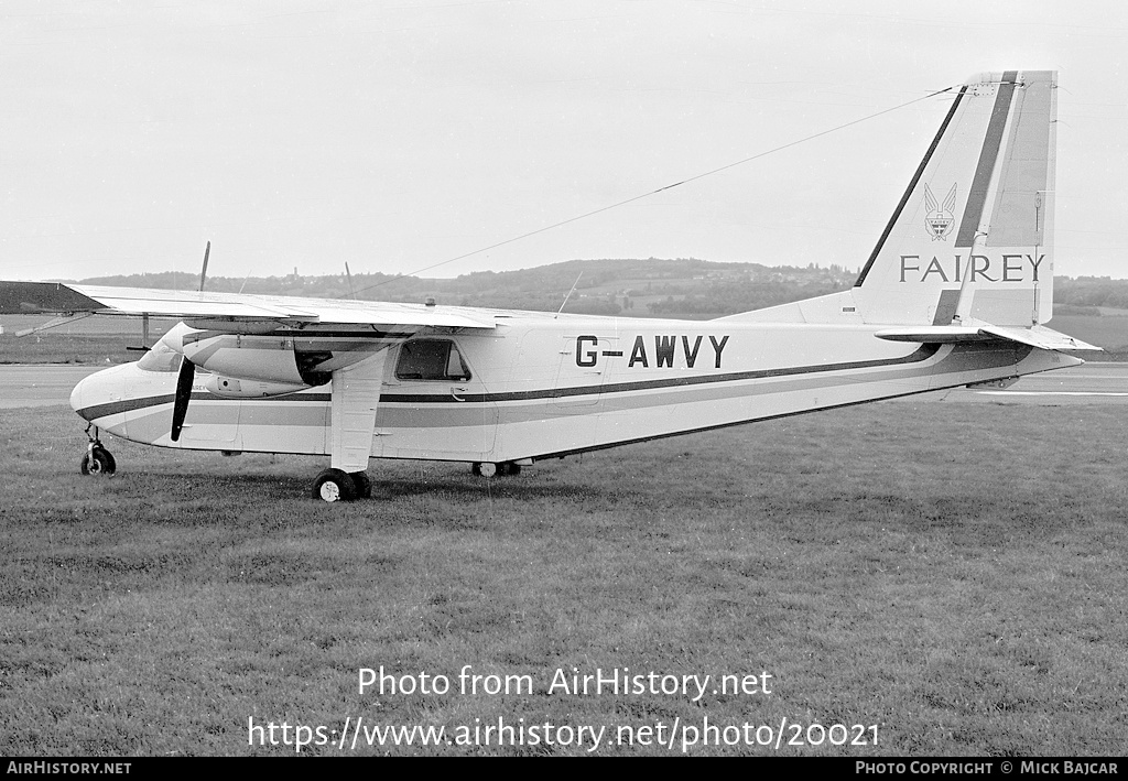 Aircraft Photo of G-AWVY | Britten-Norman BN-2A Islander | Fairey Britten-Norman Air Services | AirHistory.net #20021