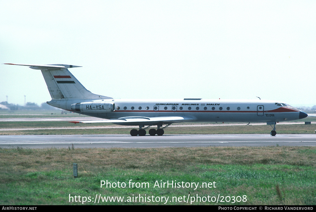 Aircraft Photo of HA-YSA | Tupolev Tu-134AK | Malév - Hungarian Airlines | AirHistory.net #20308