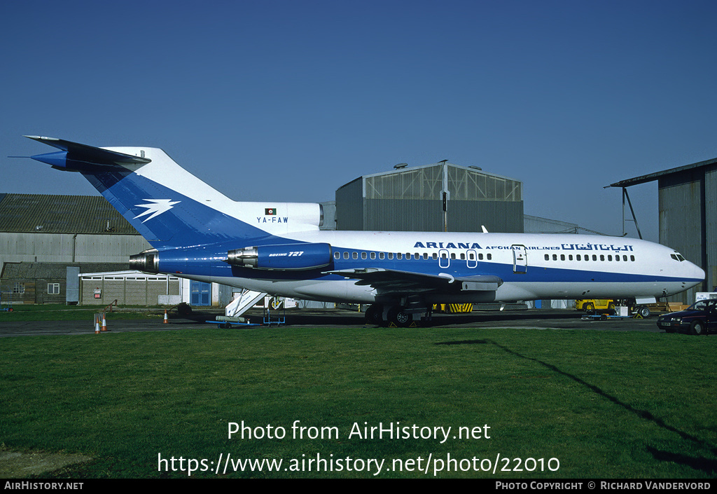 Aircraft Photo of YA-FAW | Boeing 727-155C | Ariana Afghan Airlines | AirHistory.net #22010