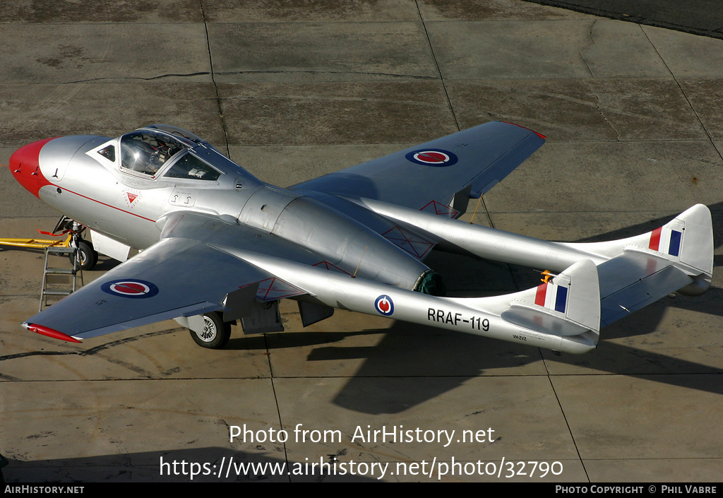 Aircraft Photo of VH-ZVZ / RRAF-119 | De Havilland D.H. 115 Vampire T11 | Rhodesia - Air Force | AirHistory.net #32790