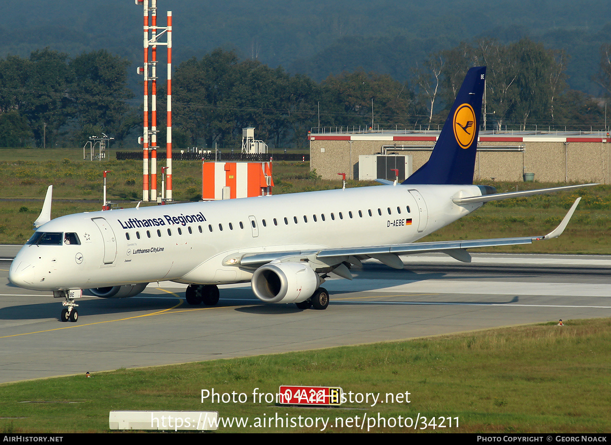 Aircraft Photo of D-AEBE | Embraer 195LR (ERJ-190-200LR) | Lufthansa Regional | AirHistory.net #34211