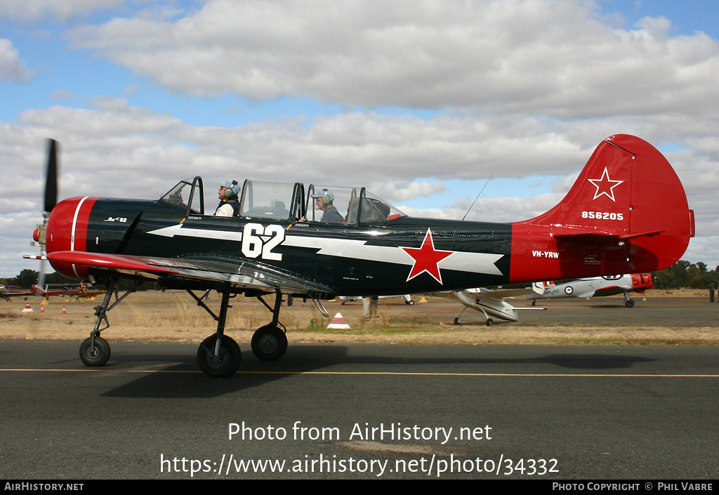 Aircraft Photo of VH-YRW / 62 white | Yakovlev Yak-52 | Soviet Union - Air Force | AirHistory.net #34332