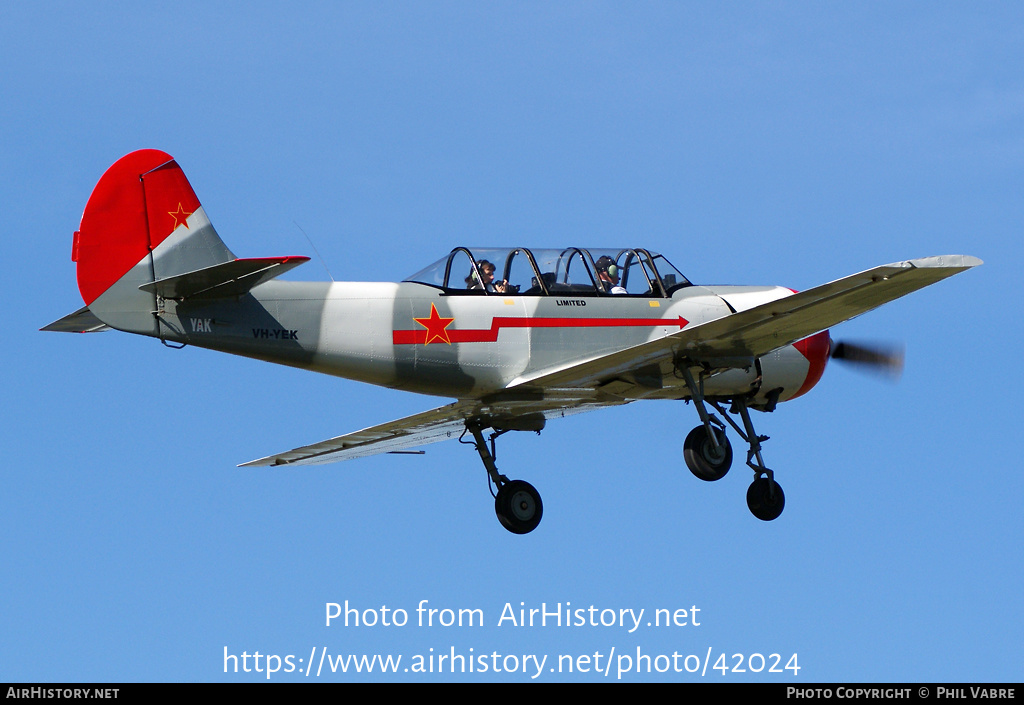 Aircraft Photo of VH-YEK | Yakovlev Yak-52 | Soviet Union - Air Force | AirHistory.net #42024