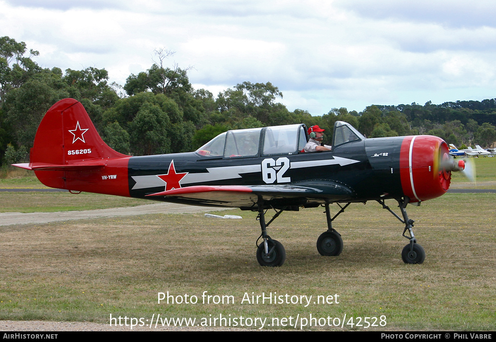 Aircraft Photo of VH-YRW / 62 white | Yakovlev Yak-52 | Soviet Union - Air Force | AirHistory.net #42528