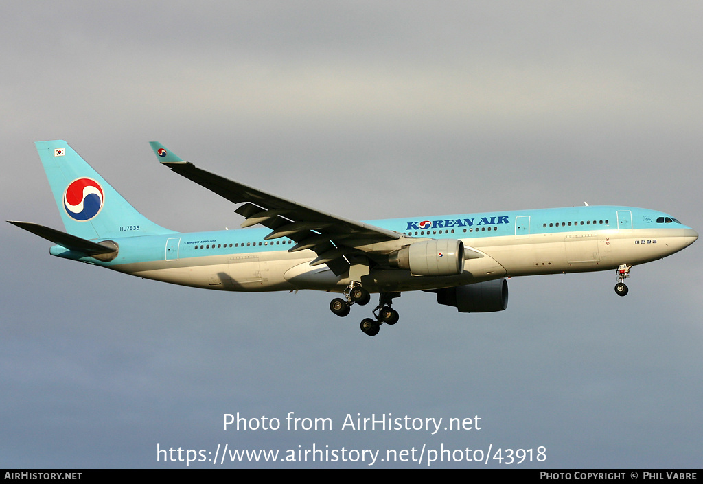 Aircraft Photo of HL7538 | Airbus A330-223 | Korean Air | AirHistory.net #43918