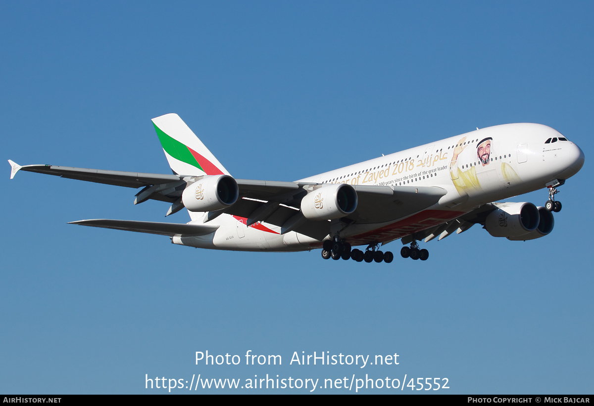 Aircraft Photo of A6-EUA | Airbus A380-861 | Emirates | AirHistory.net #45552