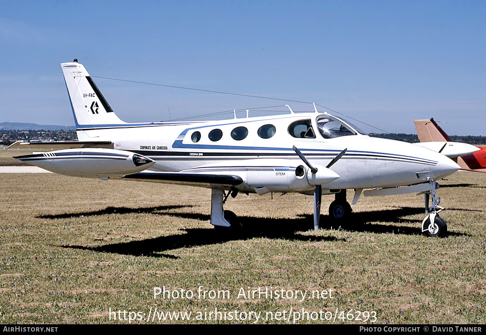 Aircraft Photo of VH-FAC | Cessna 340 | Corporate Air Canberra | AirHistory.net #46293