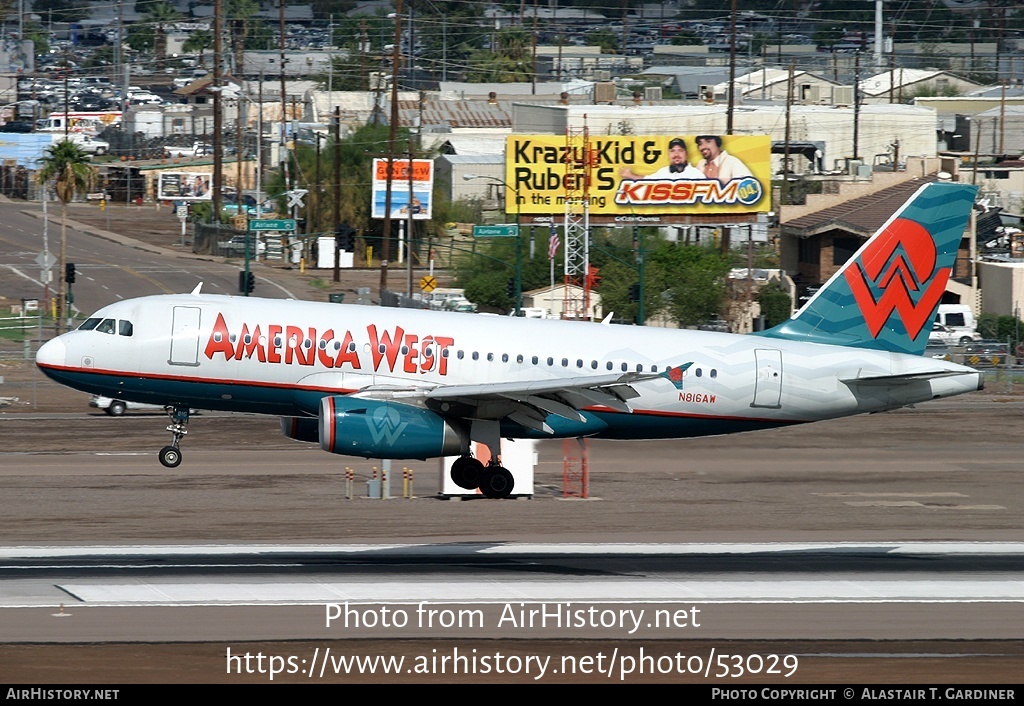 Aircraft Photo of N816AW | Airbus A319-132 | America West Airlines | AirHistory.net #53029