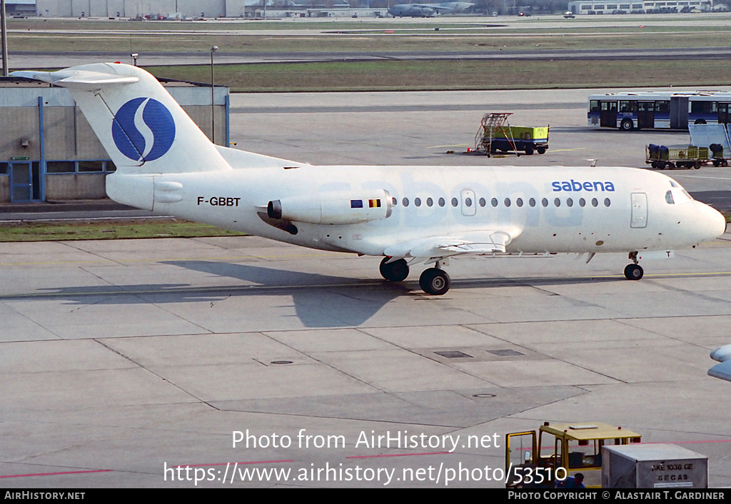 Aircraft Photo of F-GBBT | Fokker F28-1000 Fellowship | Sabena | AirHistory.net #53510