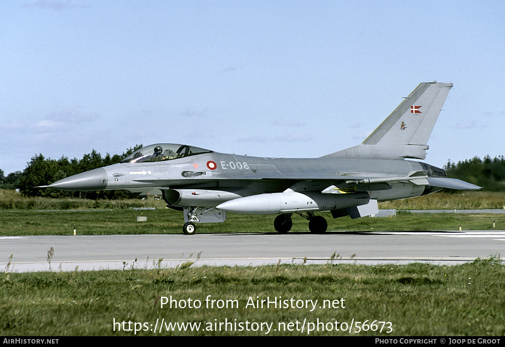 Aircraft Photo of E-008 | General Dynamics F-16A Fighting Falcon | Denmark - Air Force | AirHistory.net #56673