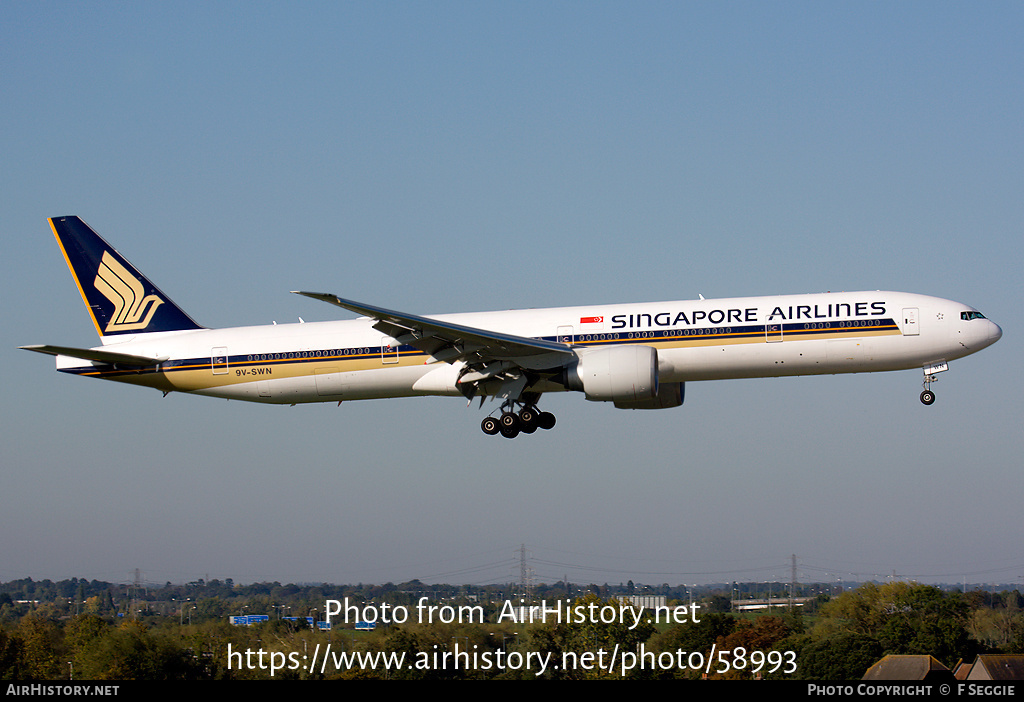 Aircraft Photo of 9V-SWN | Boeing 777-312/ER | Singapore Airlines | AirHistory.net #58993