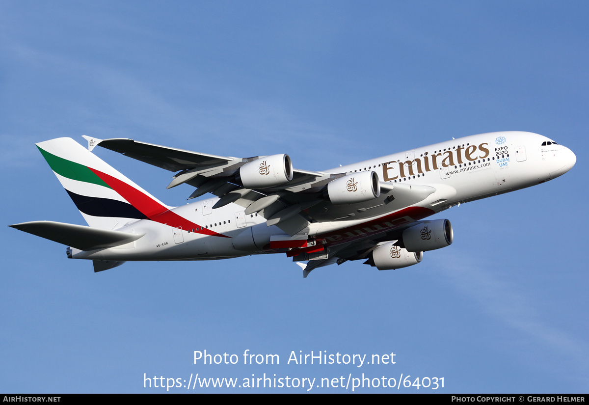 Aircraft Photo of A6-EOB | Airbus A380-861 | Emirates | AirHistory.net #64031