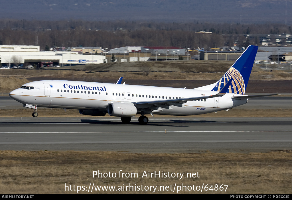 Aircraft Photo of N77518 | Boeing 737-824 | Continental Airlines | AirHistory.net #64867