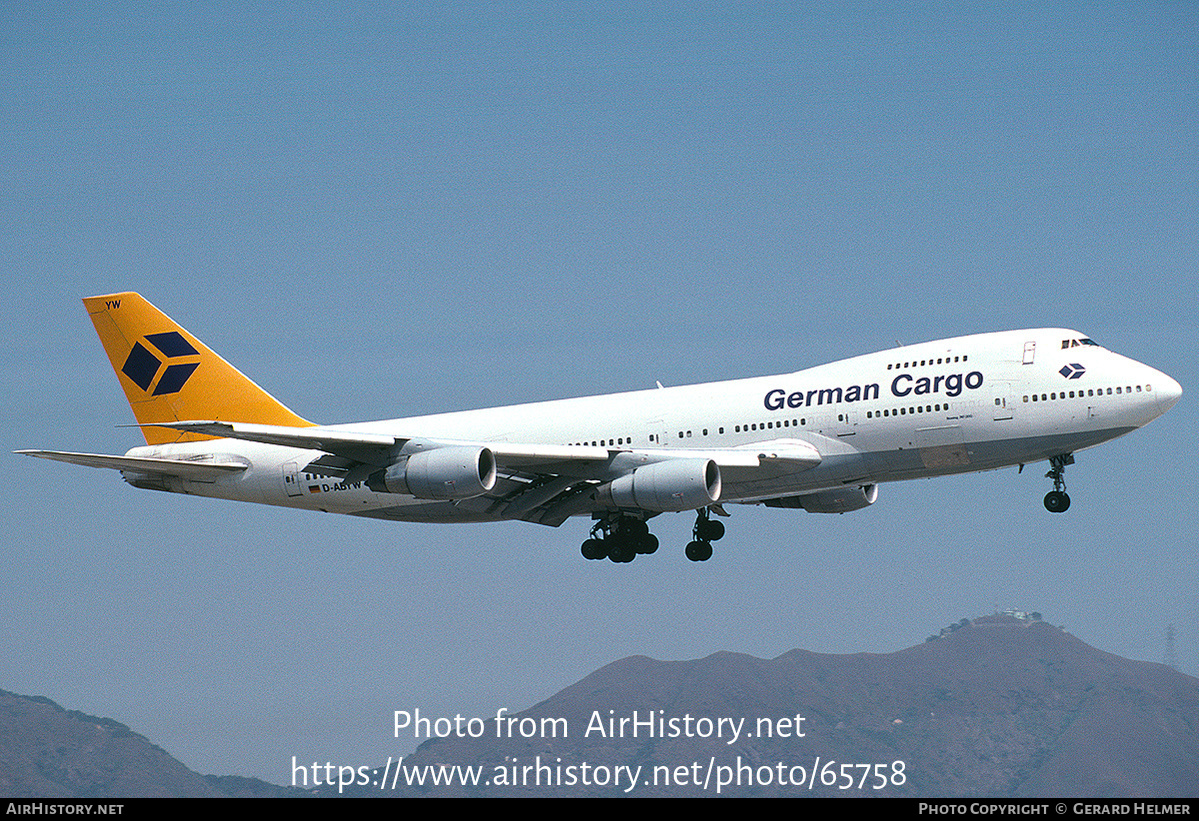 Aircraft Photo of D-ABYW | Boeing 747-230B(SF) | German Cargo | AirHistory.net #65758