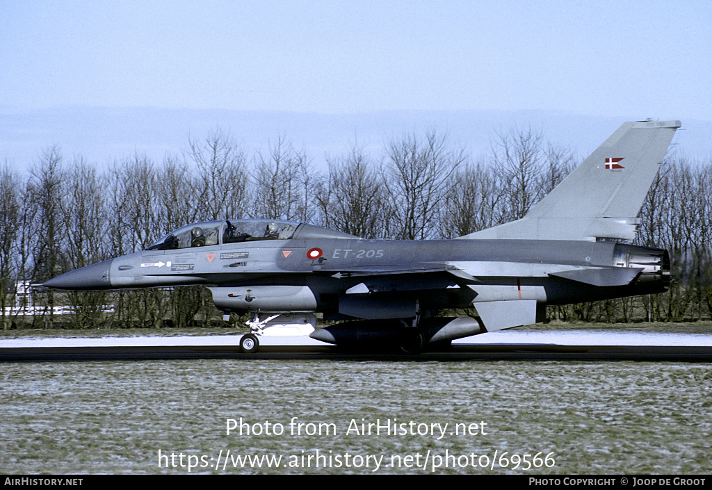 Aircraft Photo of ET-205 | General Dynamics F-16B Fighting Falcon | Denmark - Air Force | AirHistory.net #69566