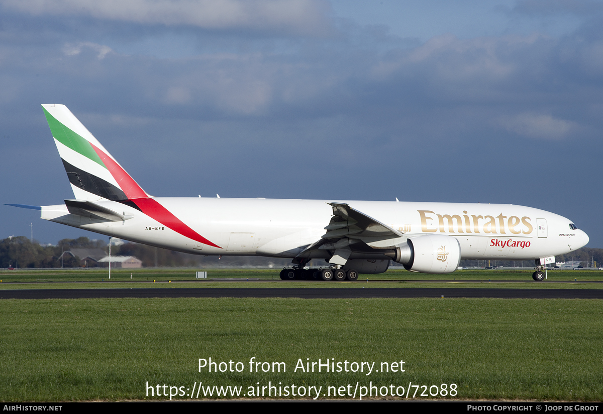 Aircraft Photo of A6-EFK | Boeing 777-F1H | Emirates SkyCargo | AirHistory.net #72088