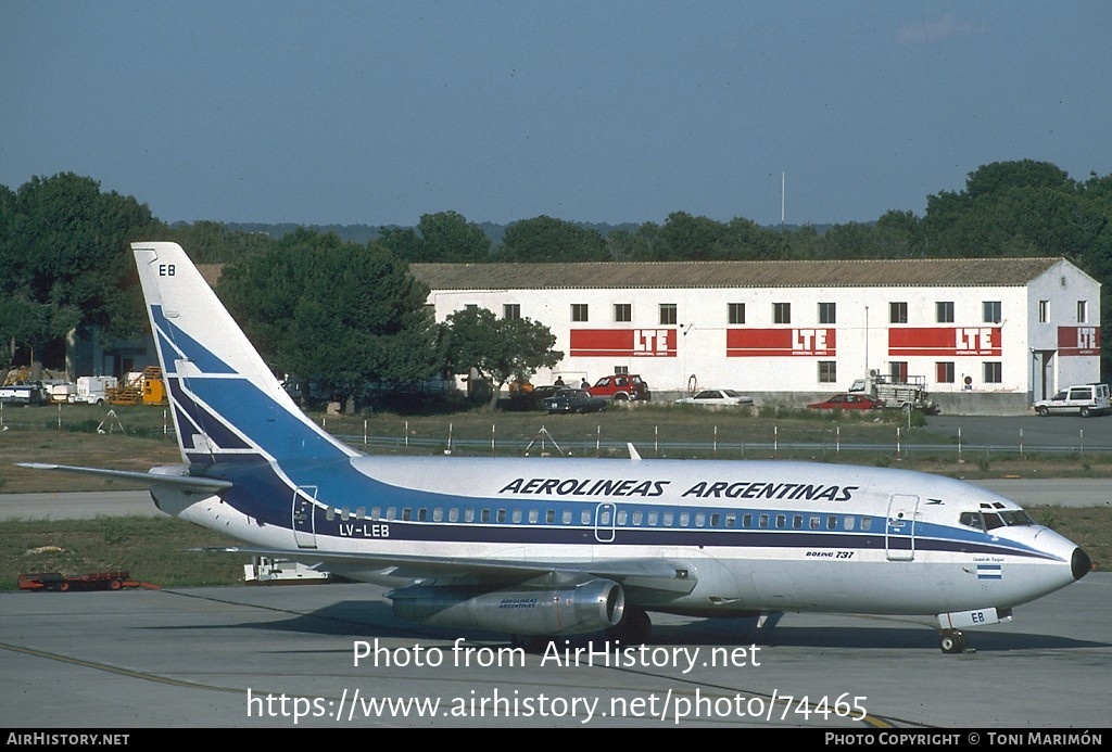 Aircraft Photo of LV-LEB | Boeing 737-287/Adv | Aerolíneas Argentinas | AirHistory.net #74465