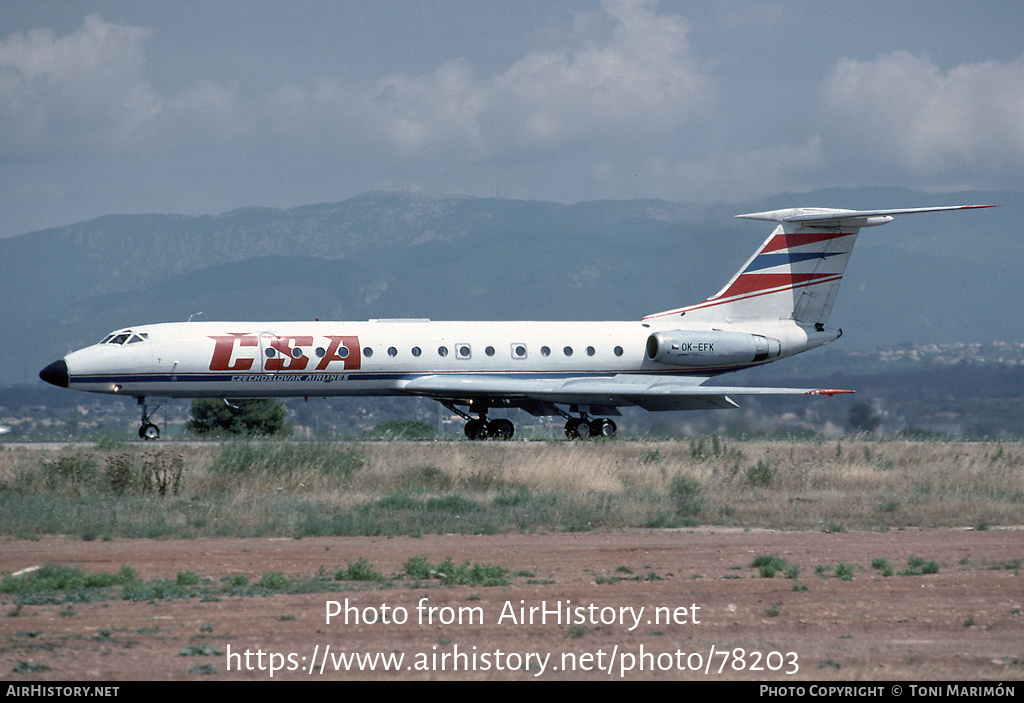 Aircraft Photo of OK-EFK | Tupolev Tu-134A | ČSA - Československé Aerolinie - Czechoslovak Airlines | AirHistory.net #78203