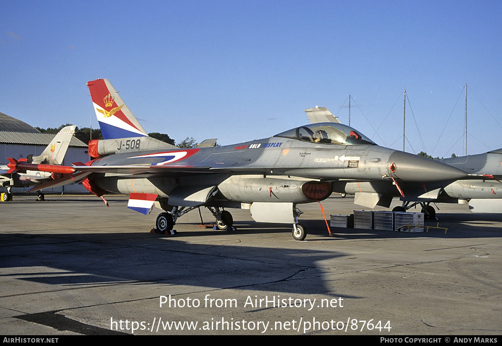 Aircraft Photo of J-508 | General Dynamics F-16A Fighting Falcon | Netherlands - Air Force | AirHistory.net #87644