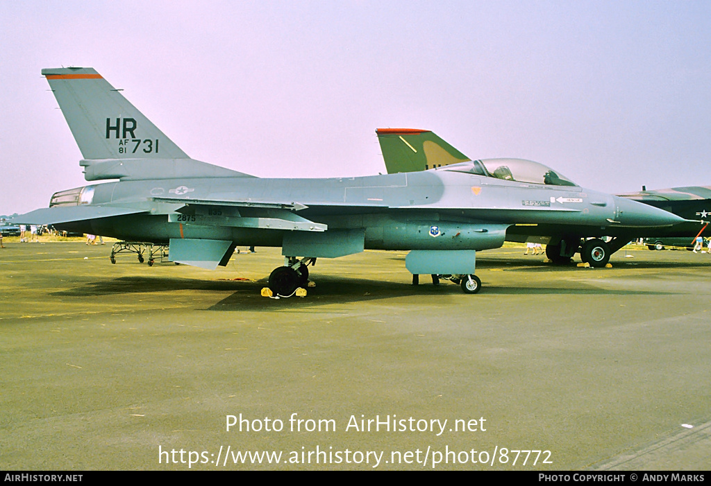 Aircraft Photo of 81-0731 / AF81-731 | General Dynamics F-16A Fighting Falcon | USA - Air Force | AirHistory.net #87772