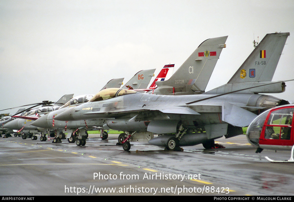 Aircraft Photo of FA-58 | General Dynamics F-16A Fighting Falcon | Belgium - Air Force | AirHistory.net #88423