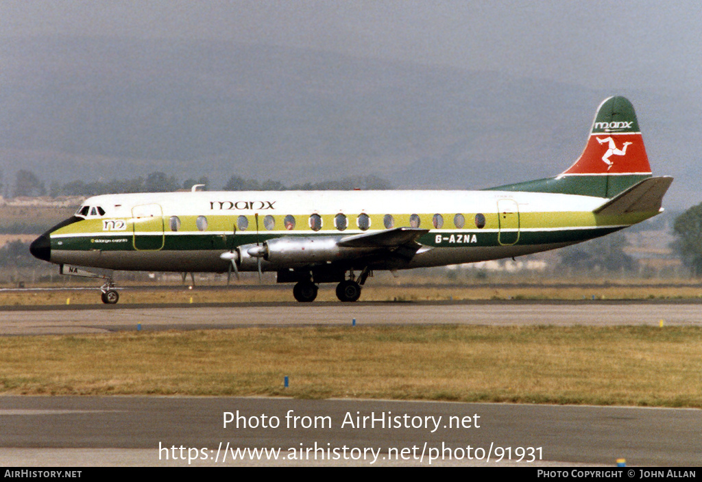 Aircraft Photo of G-AZNA | Vickers 813 Viscount | Manx Airlines | AirHistory.net #91931