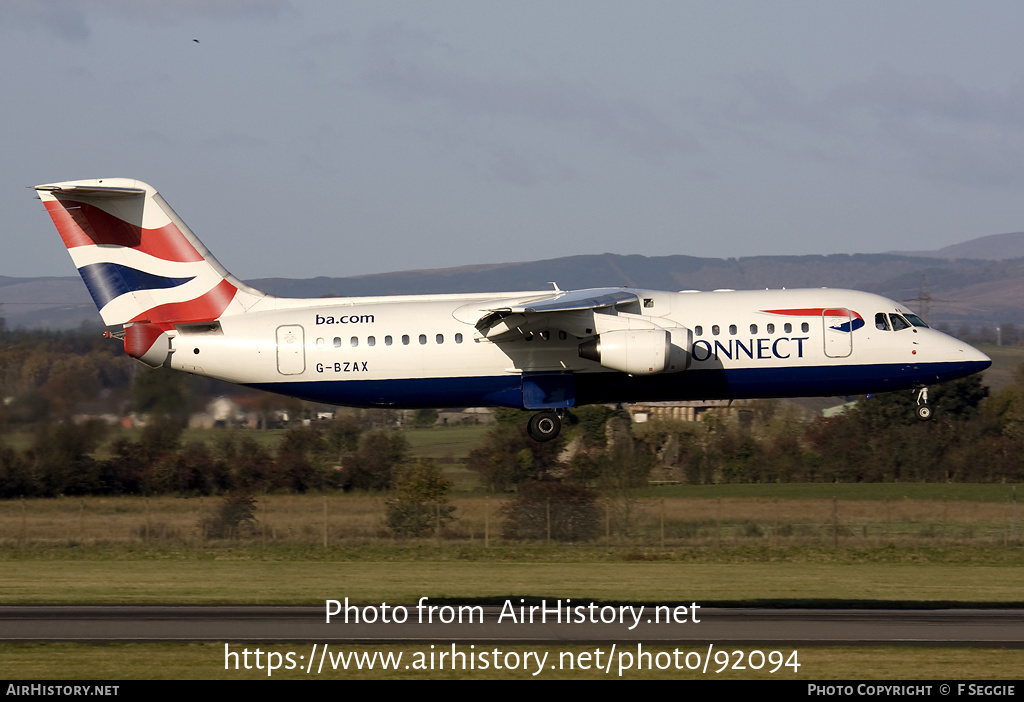 Aircraft Photo of G-BZAX | British Aerospace Avro 146-RJ100 | BA Connect | AirHistory.net #92094