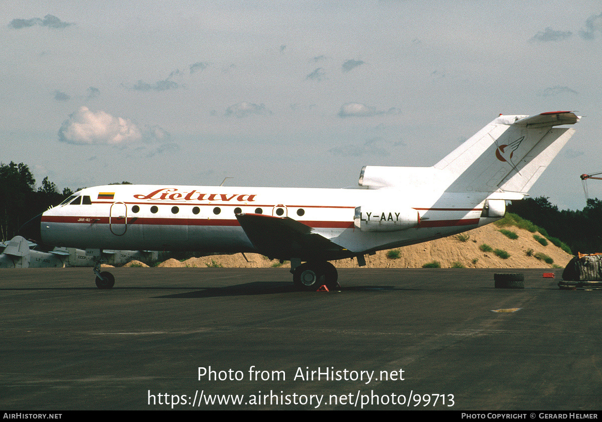 Aircraft Photo of LY-AAY | Yakovlev Yak-40 | Aviakompanija Lietuva | AirHistory.net #99713