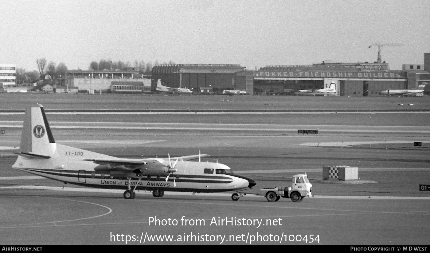 Aircraft Photo Of Xy Adq Fokker F27 600 Friendship Union Of Burma Airways Uba Airhistory Net