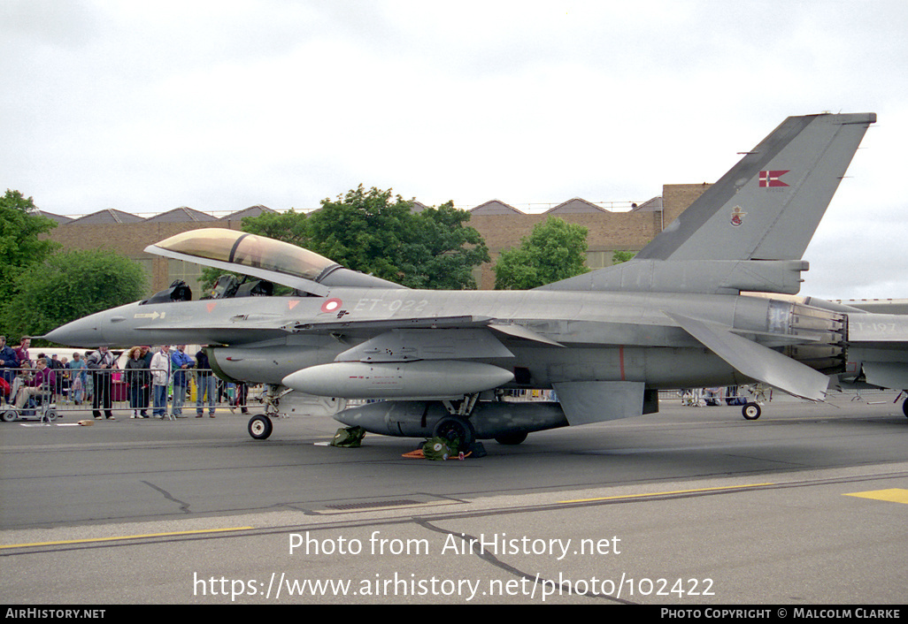 Aircraft Photo of ET-022 | General Dynamics F-16B Fighting Falcon | Denmark - Air Force | AirHistory.net #102422