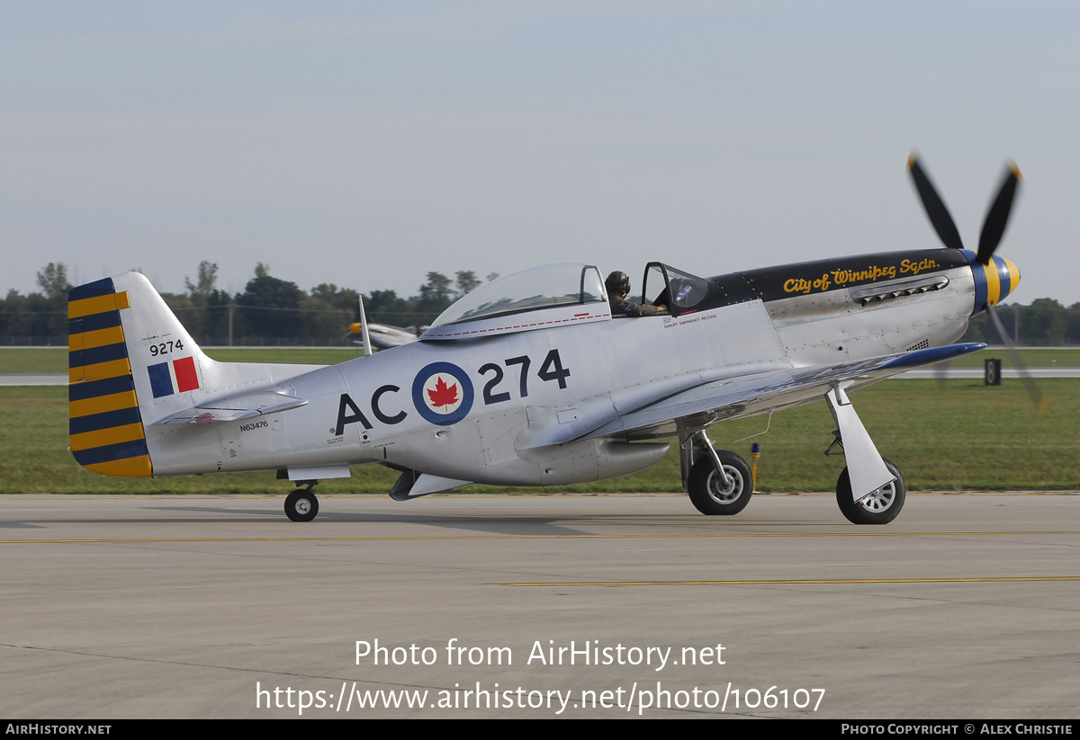 Aircraft Photo of N63476 / 9274 | North American P-51D Mustang | Canada - Air Force | AirHistory.net #106107