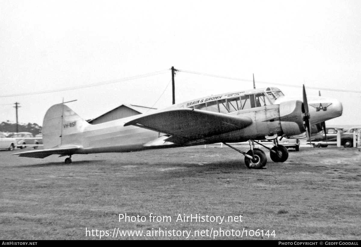 Aircraft Photo of VH-BSF | Avro 652A Anson I | Brain & Brown Airfreighters | AirHistory.net #106144