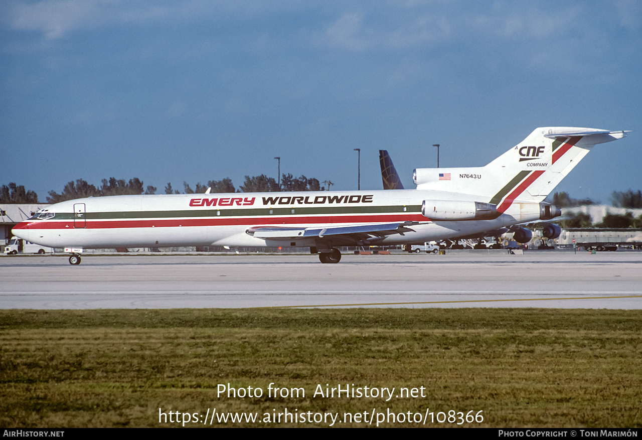 Aircraft Photo of N7643U | Boeing 727-222(F) | Emery Worldwide | AirHistory.net #108366