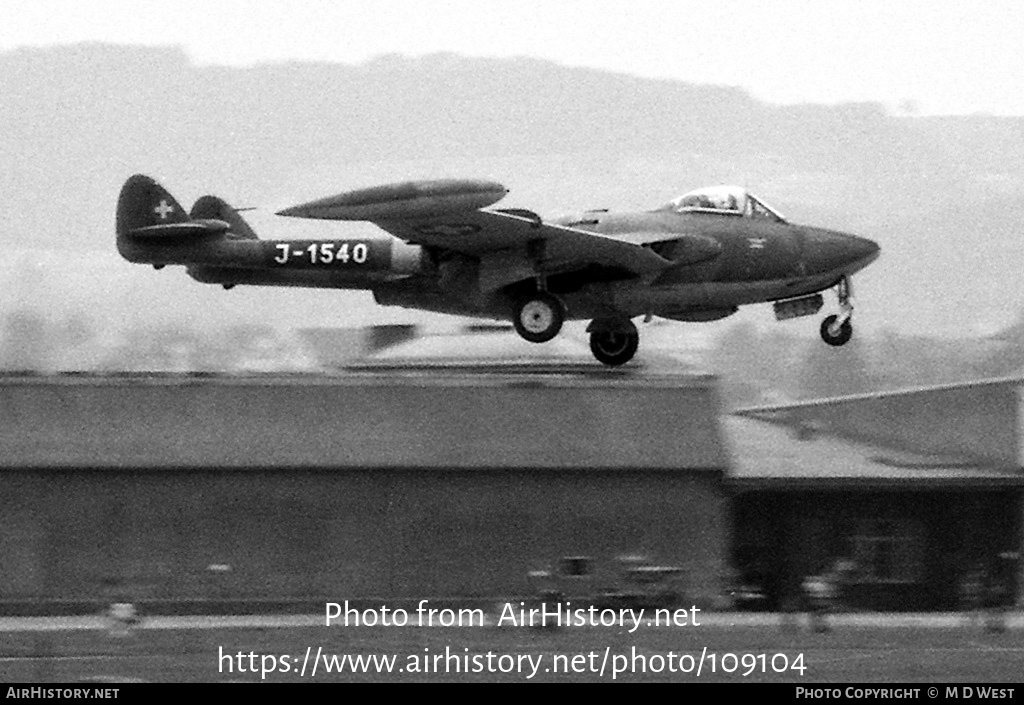 Aircraft Photo of J-1540 | De Havilland D.H. 112 Venom FB50 | Switzerland - Air Force | AirHistory.net #109104