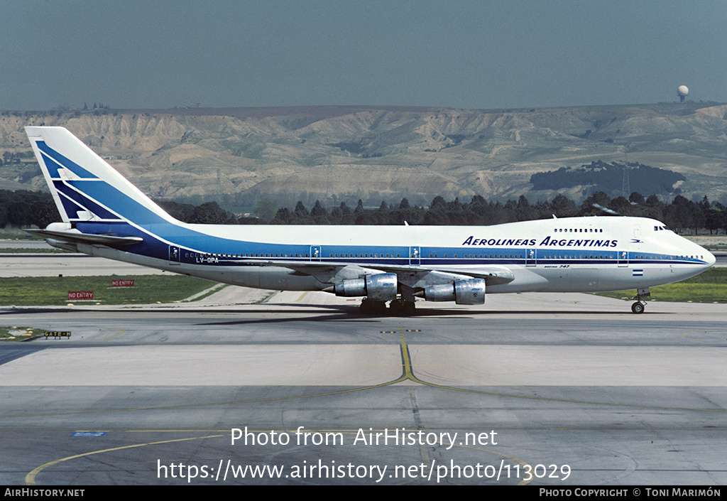 Aircraft Photo of LV-OPA | Boeing 747-287B | Aerolíneas Argentinas | AirHistory.net #113029