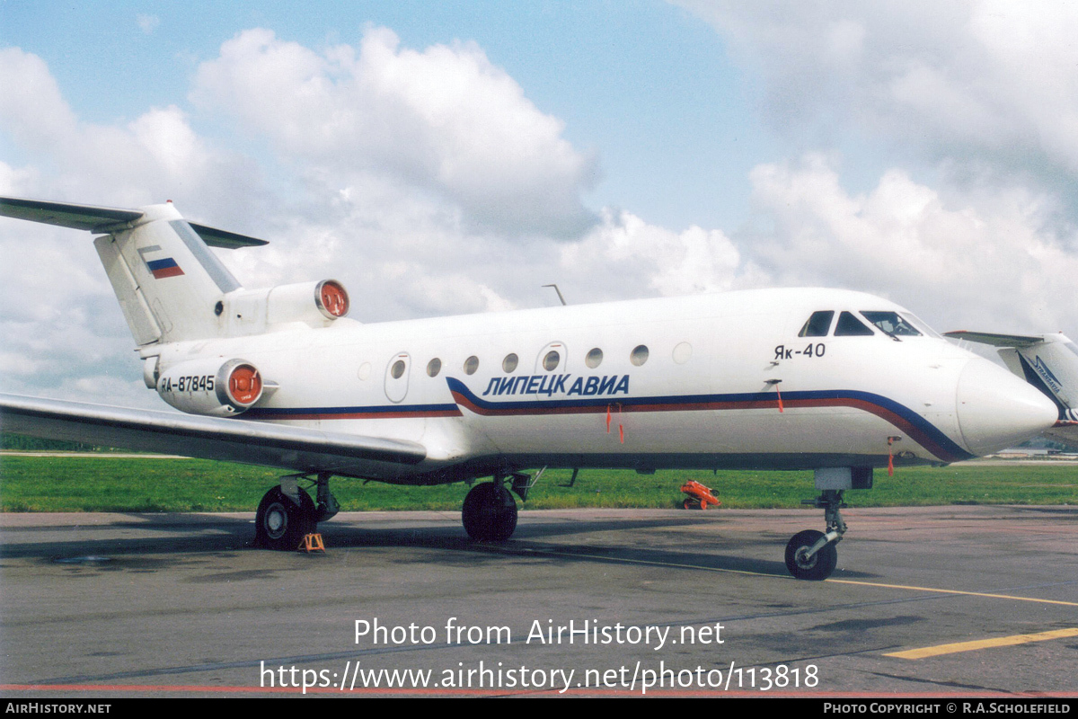 Aircraft Photo of RA-87845 | Yakovlev Yak-40 | Lipetsk Avia | AirHistory.net #113818