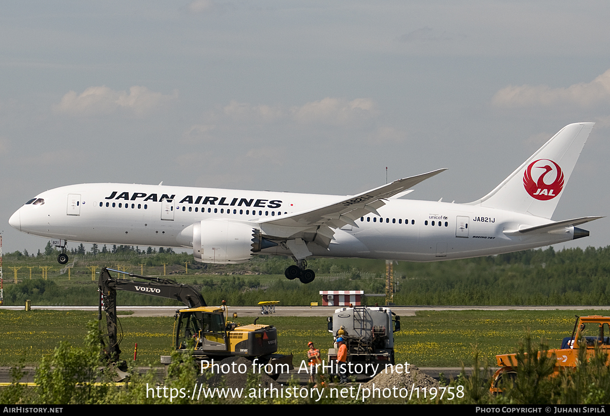 Aircraft Photo of JA821J | Boeing 787-8 Dreamliner | Japan Airlines - JAL | AirHistory.net #119758