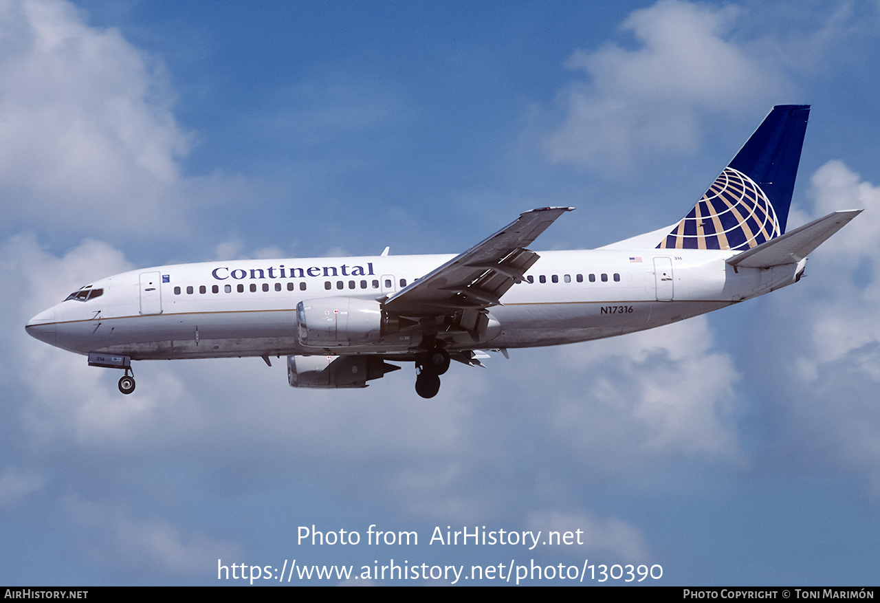 Aircraft Photo of N17316 | Boeing 737-3T0 | Continental Airlines | AirHistory.net #130390