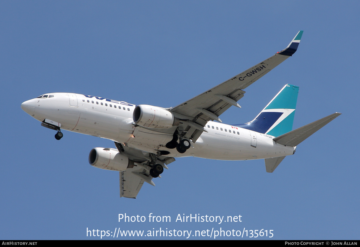 Aircraft Photo of C-GWSH | Boeing 737-76N | WestJet | AirHistory.net #135615