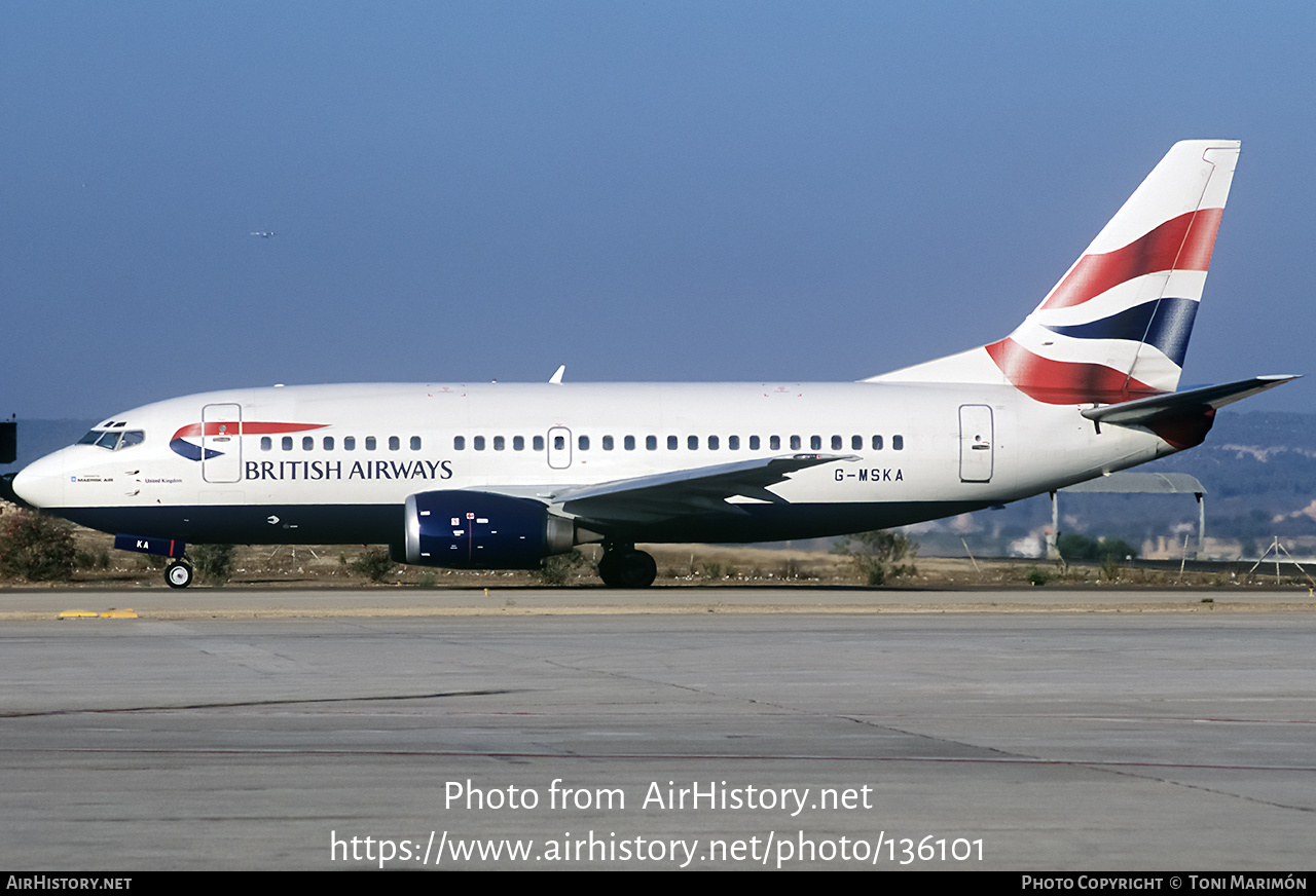 Aircraft Photo of G-MSKA | Boeing 737-5L9 | British Airways | AirHistory.net #136101